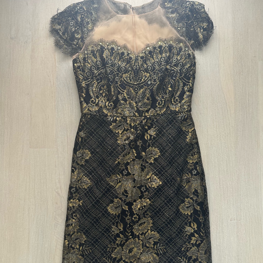 Marchesa Black And Gold Floral Mini Dress